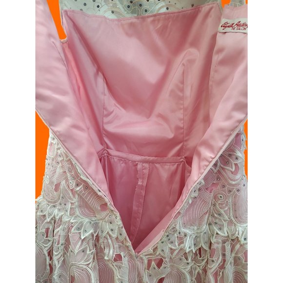 Vintage Pink BarbieCore Drop Waist Rose Taft Couture Gown by Elizabeth Arden - Picture 6 of 16